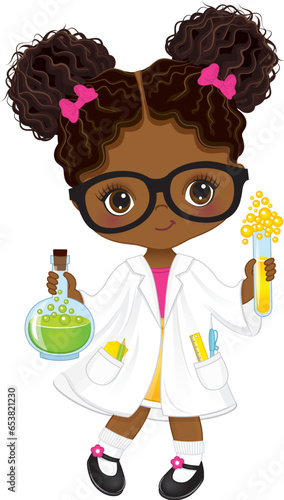 Vector Cute Little Black Girl Dressed as Scientist