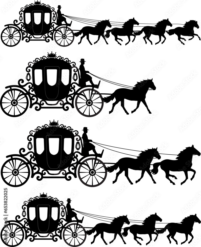 Fototapeta horse and silhouettes set vector