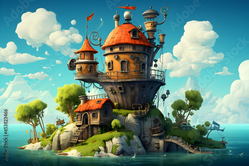fantasy castle on an island