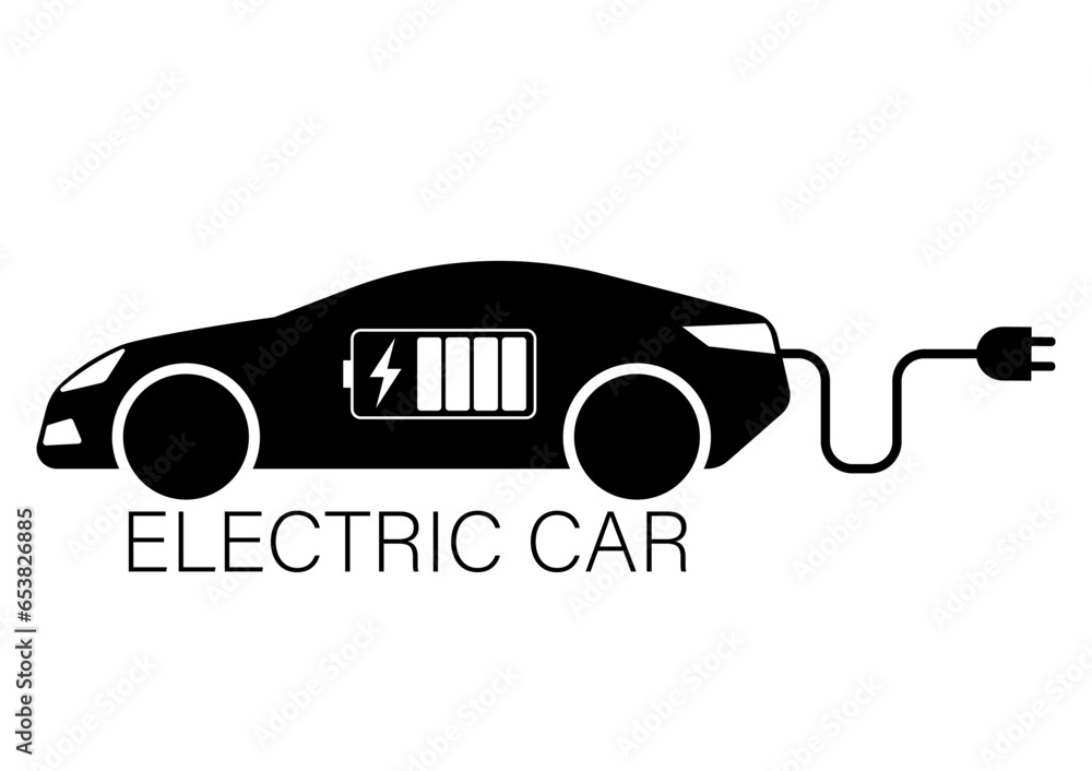 Electric Car. EV Car Symbol. Electric Car at Charging Station. Green Energy or Eco-friendly Concept. Vector Illustration. Electric Car. EV Car Symbol. Electric Car at Charging Station. Green Energy or Eco-friendly Concept. Vector Illustration.