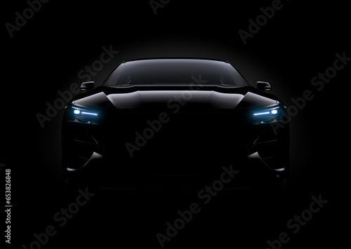 Silhouette Black Sedan Car Headlights On 