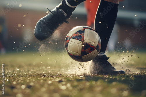 Close-Up of Soccer Excitement: Intense Sport Action and Athletes in Competition Generative AI photo