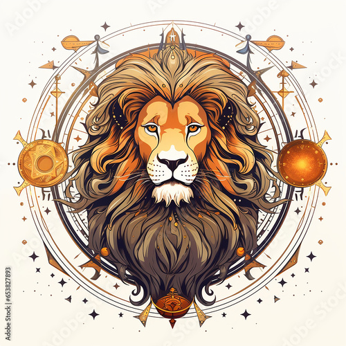 Astrology leo lion clipart on white background created with Generative Ai