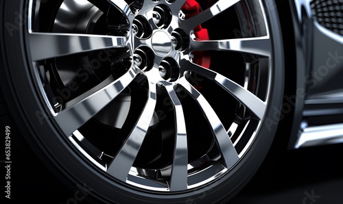 macro luxury metallic chrome car rims close up, ai generative photo