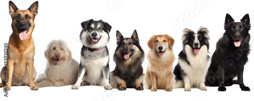 Happy smilling adult dogs of different breeds isolated on white background generative ai © Hixel