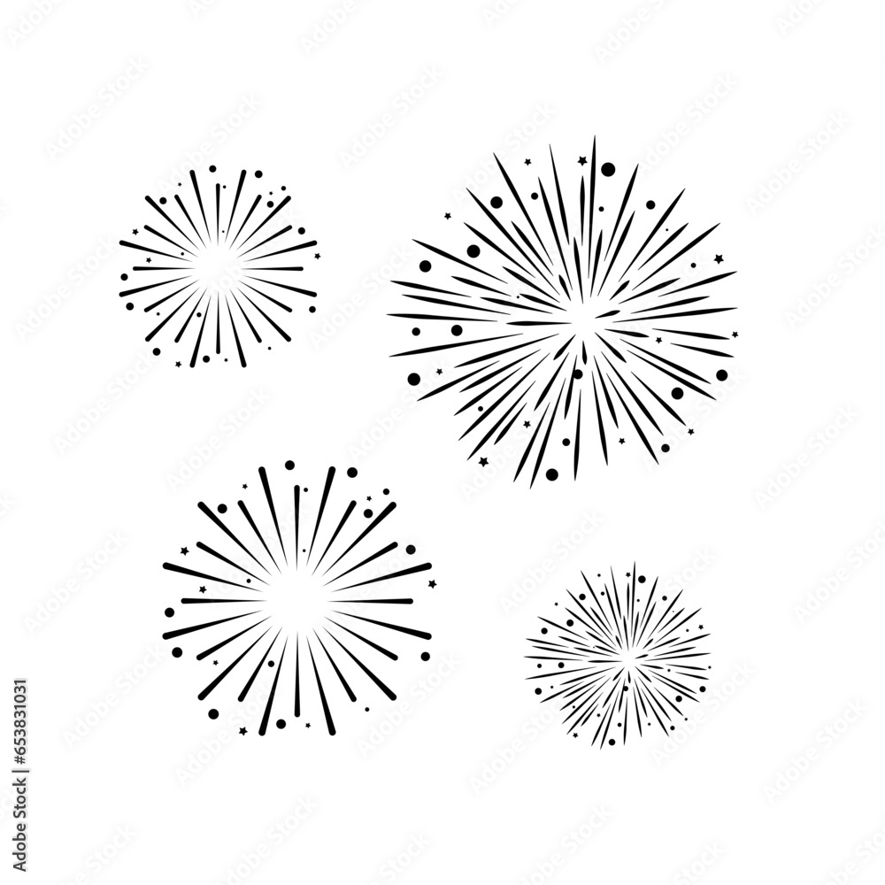Sunburst explosion element or logo design. Exploding fireworks sign. Stars fireworks in line set. Happy New year celebration. Fireworks icon Vector illustration. Design Sunburst explosion element or logo design. Exploding fireworks sign. Stars fireworks in line set. Happy New year celebration. Fireworks icon Vector illustration. Design