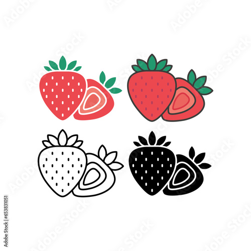 Garden ripe red strawberry fruit. Fresh organic red berry flavour. Strawberry shape symbol . Strawberry Fruit Vector Icon Illustration. Design