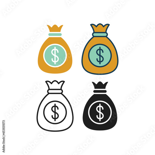 Sack of dollars to repay loan, savings money and wealth. Cash money in bag for direct payment and finance investment. Money bag line icon. Vector illustration. Design