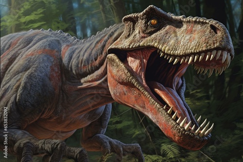 A large Tarbosaurus displaying its powerful jaw and teeth. Generative AI © Kaida