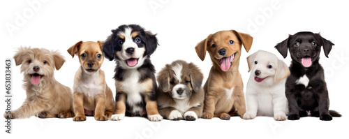 Happy smilling dog puppies of different breeds isolated on white background generative ai © Hixel