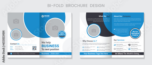 Corporate Business Bi-Fold Brochure Design Template. Design Template Geometric shape used for business Bi-Fold Brochure layout. Corporate Brochure, Business Brochure, A4 with Bleed, Print Ready