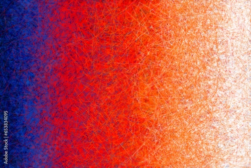 Background, texture in the form of coloured lines reminiscent of crayons. Disordered lines, different directions of lines. Different shades of orange, red, white and blue.