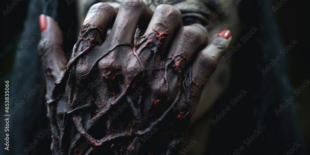 Obraz premium In the dim light, detailed witch's hands.