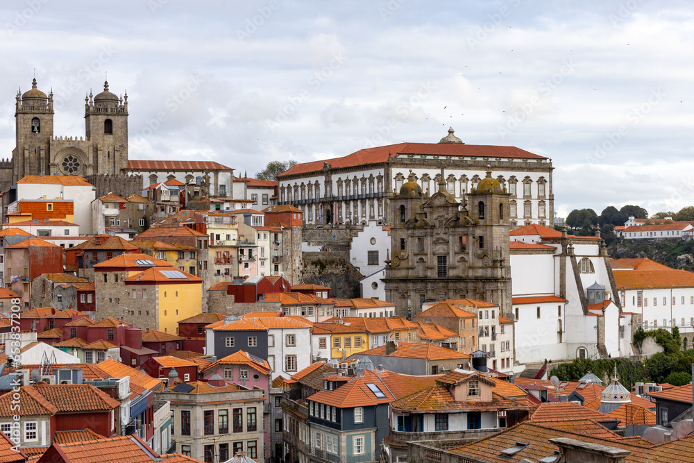 Porto, Portugal A view of the Porto Cathedral and the Ribeira district.