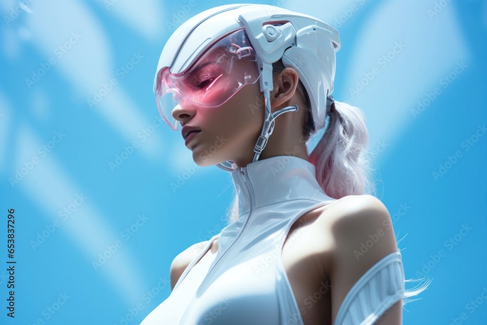 Caucasian Woman Full Body Spacesuit Fashion Background Generative AI Caucasian Woman Full Body Spacesuit Fashion Background Generative AI