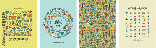 Healthy World  World Health Day Vector Illustration Set