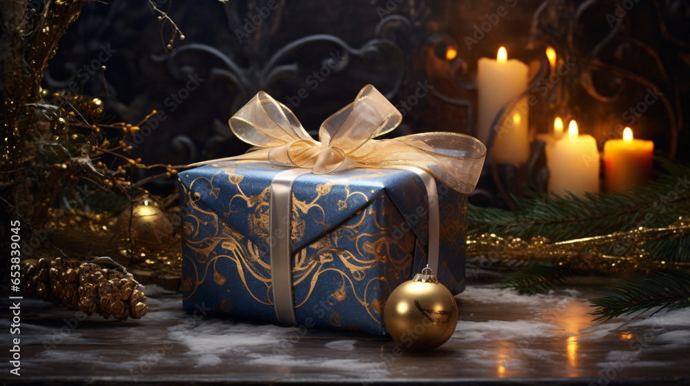 Christmas gift with decoration - obrazy, fototapety, plakaty 