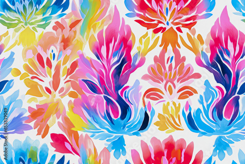 Seamless watercolor pattern with pink, blue and red flowers © mila103