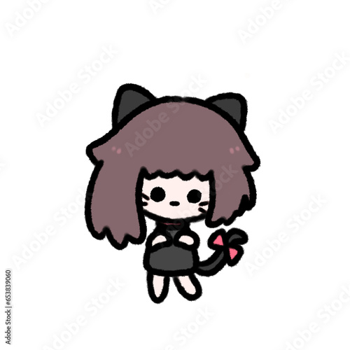 Cute Girl in Halloween Cat Costume  Doodle element  signs and symbols  Hand drawn in doodle style