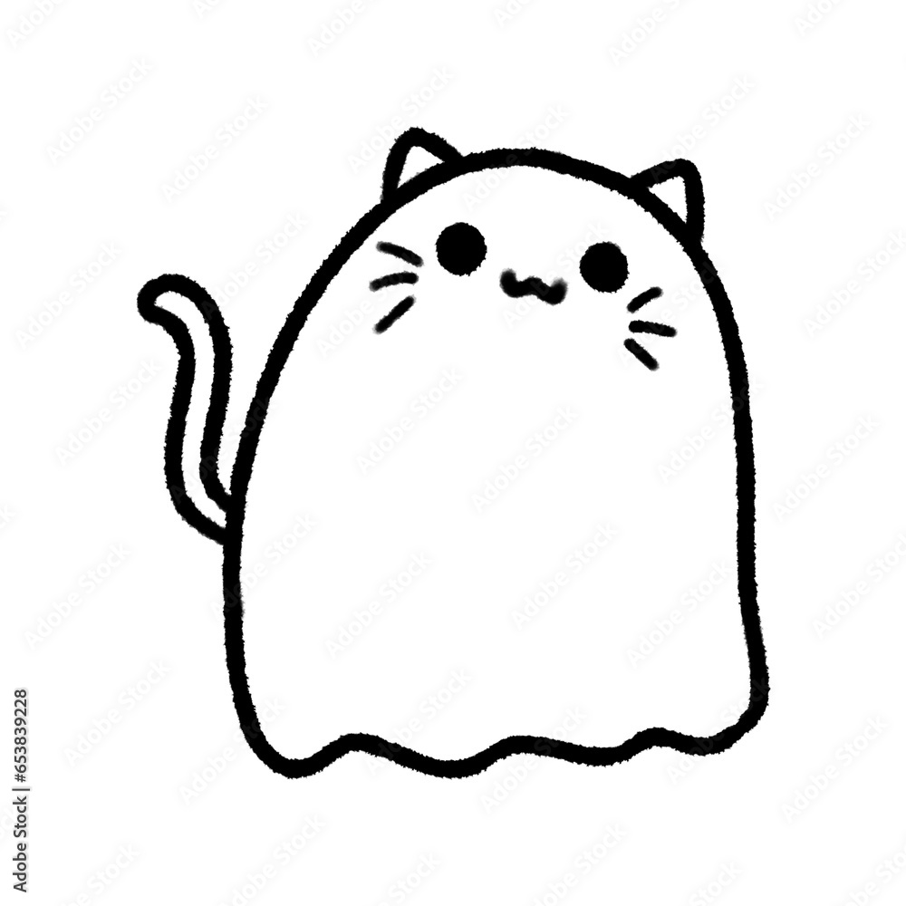 Cute line Cat Ghost, Halloween Doodle element, signs and symbols, Hand drawn in doodle style Cute line Cat Ghost, Halloween Doodle element, signs and symbols, Hand drawn in doodle style
