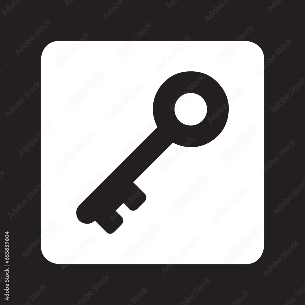 Key icon vector. Key logo design. Key vector icon illustration in square isolated on black background Key icon vector. Key logo design. Key vector icon illustration in square isolated on black background