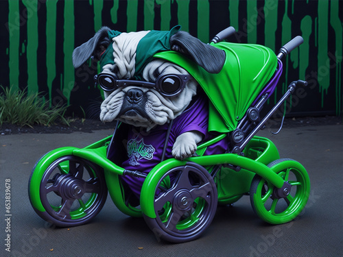 Adorable Puppy in a Stylish Stroller AI generated photo