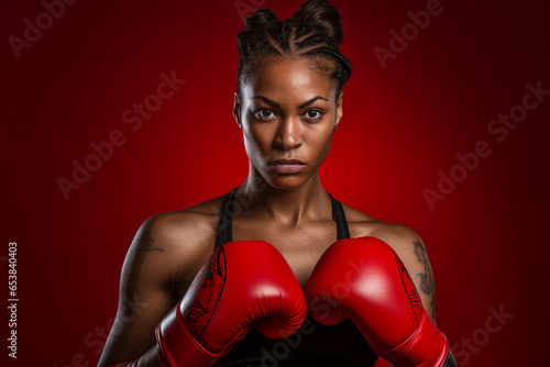 Generative AI portrait of female person professional boxer preparing for the match © Tetiana