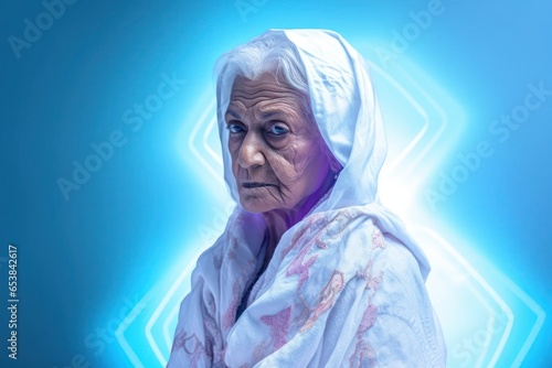 East Indian Woman Elderly Cosmic Outfit Background Generative AI