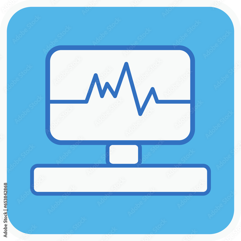 electrocardiogram flat icon in blue square. electrocardiogram flat icon in blue square.