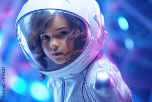 Hispanic Female Child Spacesuit Clothing Background Generative AI