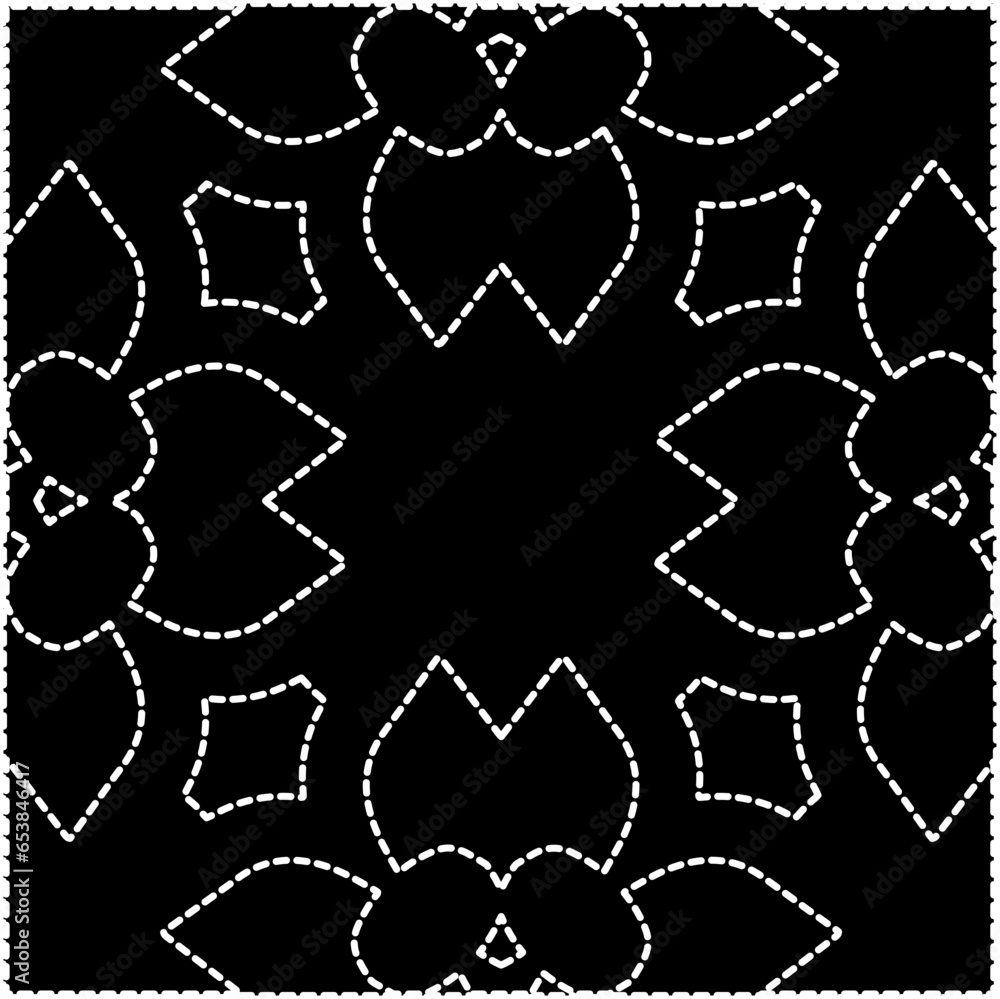 A repeat pattern of white dots on a black background. White mandala.
A repeat pattern of white dots on a black background. White mandala.