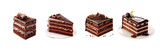 Set of Chocolate cake slice isolated on transparent or white background
