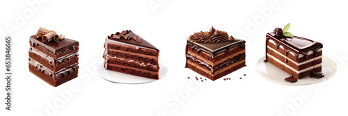Set of Chocolate cake slice isolated on transparent or white background
