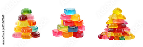 Set of Pile of colorful jelly candies isolated on transparent or white background