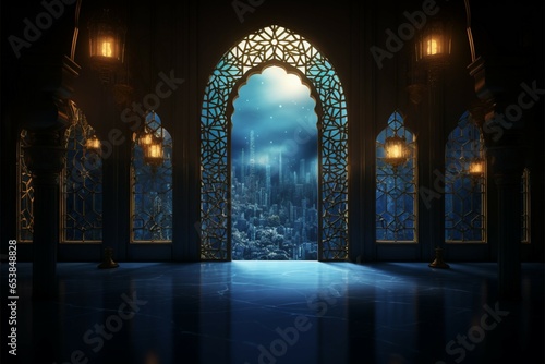Intriguing play of moonlight in an Islamic mosques serene interior