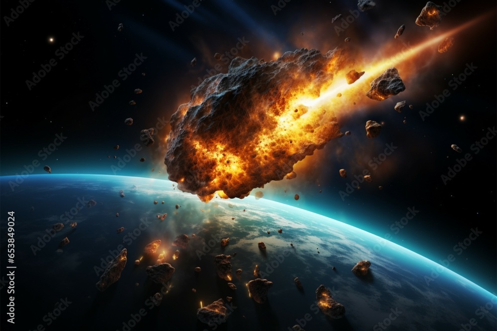 Fototapeta premium Meteorites descent Earths dramatic meeting with a celestial intruder