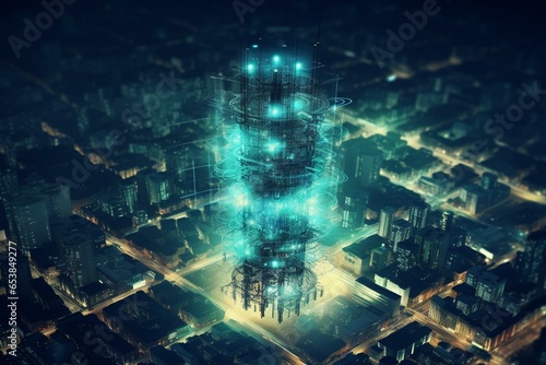 Tower facilitating worldwide network connections for fast wireless internet. Generative AI