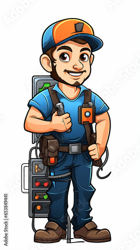 eletrecista personagem de clipart colorido. Design de desenho animado para impressão de camiseta, ícone, logotipo, etiqueta, patch ou adesivo. Ilustração vetorial