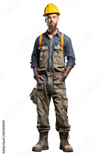 Male builder with a beard, Transparent background © UniquePicture