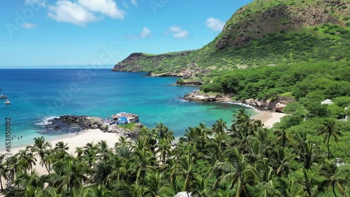 Tarrafal Beach - Cape Verde Aerial View. Santiago Island Landscape of Tarrafal - popular tourist destination. The Republic of Cape Verde is an island country in the Atlantic Ocean. Africa.
