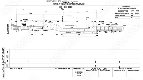 Autocad Weir Crossection Template , Civil Construction Vector 
