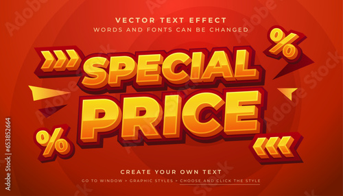 Vector 3D red yellow special price text effect. Special promotion graphic style on abstract background