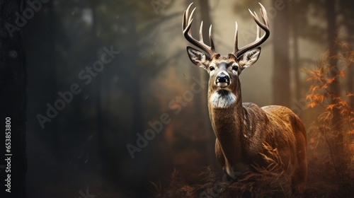 Photographie A close-up of a whitetail deer facing left.