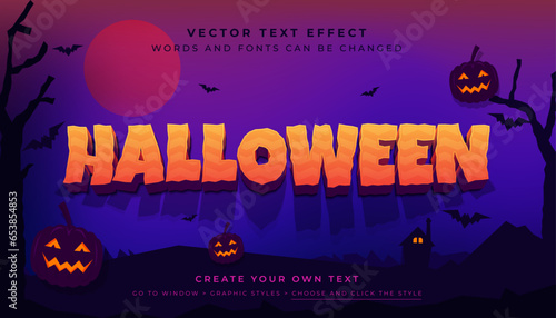Vector 3D Shadowed Halloween text effect. Happy Halloween spooky night graphic style on dark background