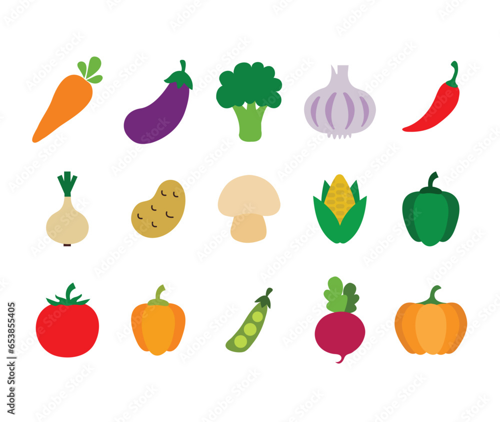 Fototapeta premium Vegetable flat vector icon set