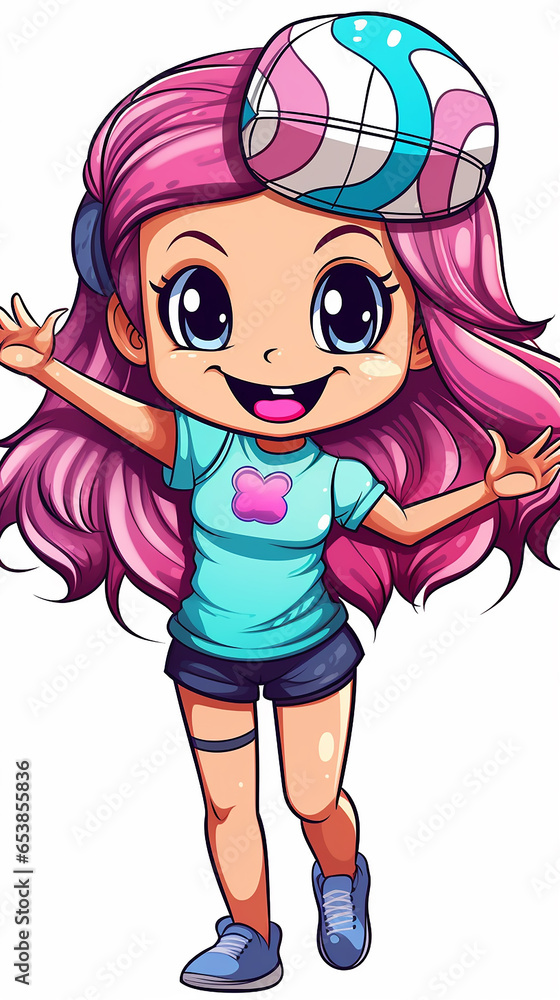 garota jogando volei, personagem de clipart colorido. Design de desenho animado para impressão de camiseta, ícone, logotipo, etiqueta, patch ou adesivo. Ilustração vetorial garota jogando volei, personagem de clipart colorido. Design de desenho animado para impressão de camiseta, ícone, logotipo, etiqueta, patch ou adesivo. Ilustração vetorial