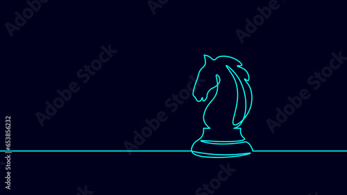 One line chess knight silhouette drawing. Continuous line sketch play strategy game graphic object element business concept. Simple outline vector illustration