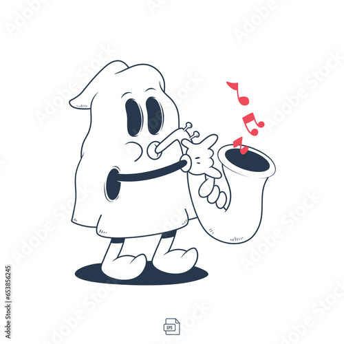 Halloween vector doodle character ghost playing music