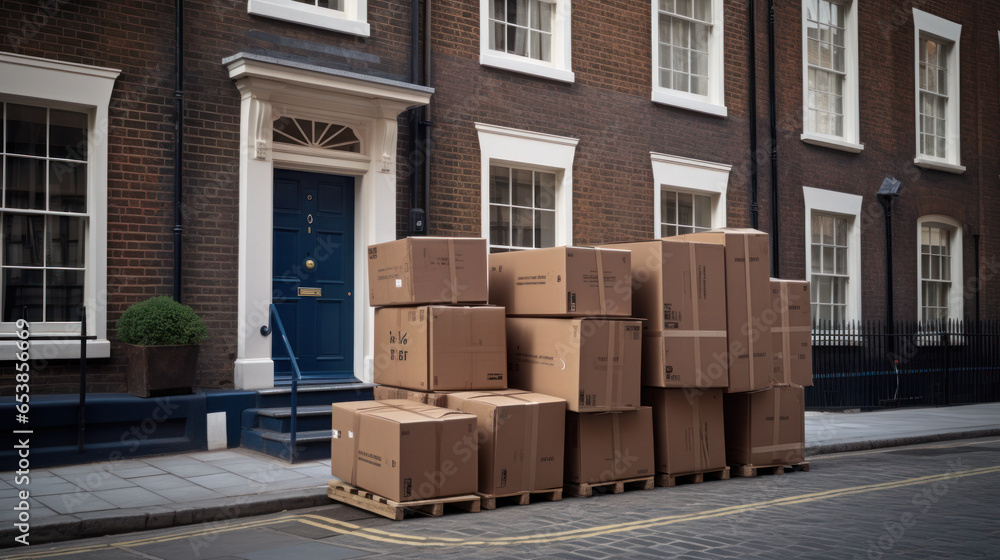 Delivered parcels on door mat near entrance Delivered parcels on door mat near entrance