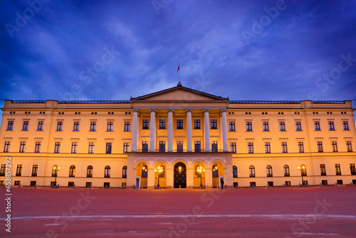 Night view of Royal Palace in Oslo, Norway